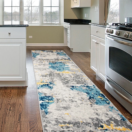 World Rug Gallery Sky Collection Modern Abstract Runner Rug 2'x7' Cream 233CREAM2X7